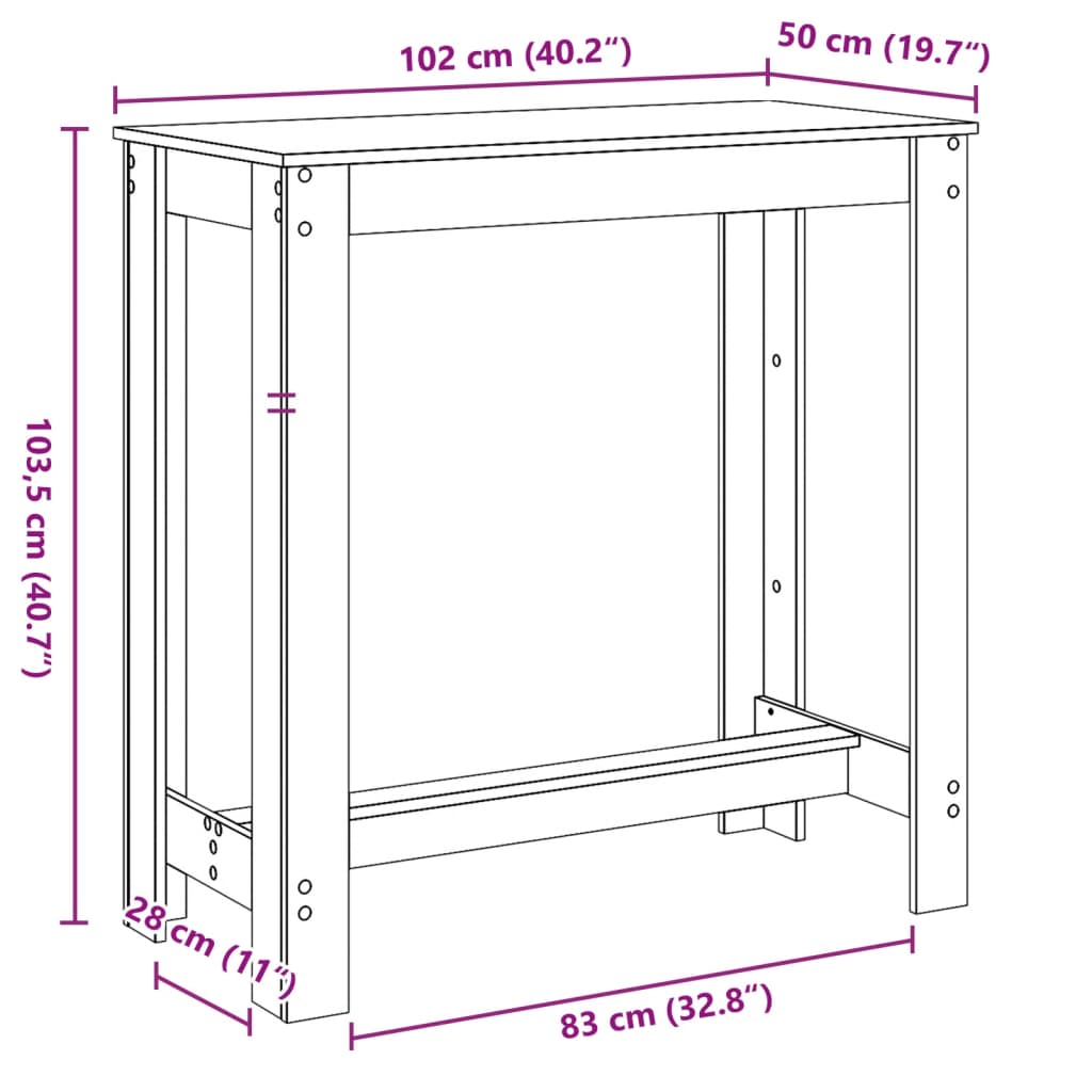 barbord 102x50x103,5 cm konstrueret træ sort