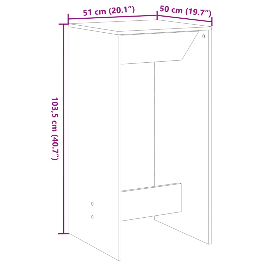 barbord 51x50x103,5 cm konstrueret træ hvid