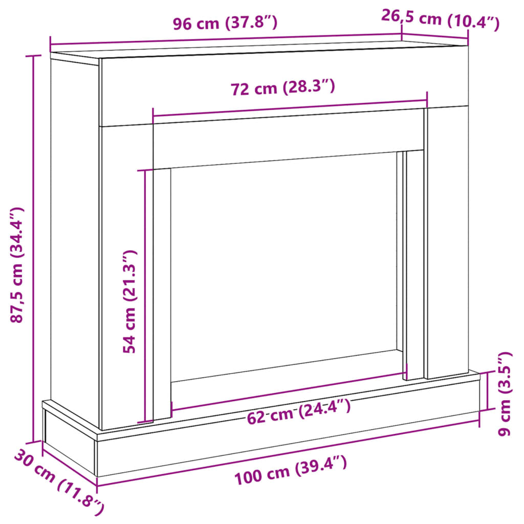 forsats til pejs 100x30x87,5 cm konstrueret træ betongrå