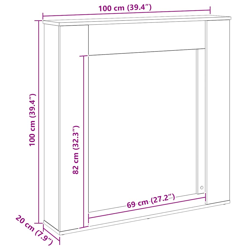 forsats til pejs 100x20x100 cm konstrueret træ kunsteg