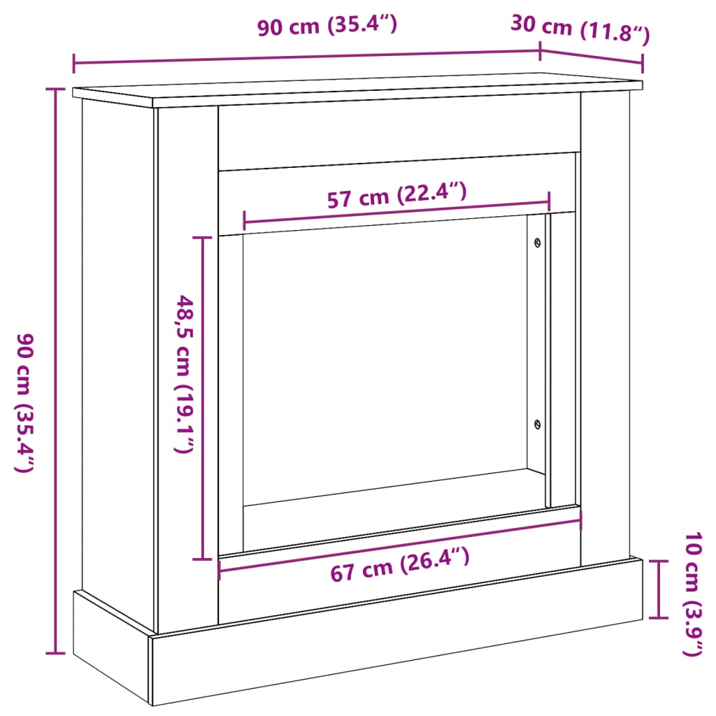 forsats til pejs 90x30x90 cm konstrueret træ gammelt trælook