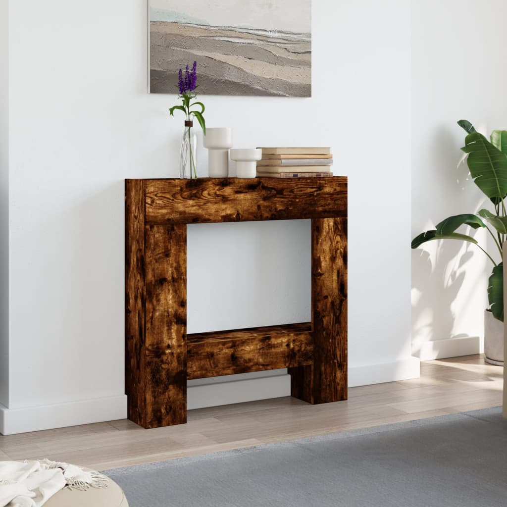 forsats til pejs 81x18x82 cm konstrueret træ røget eg