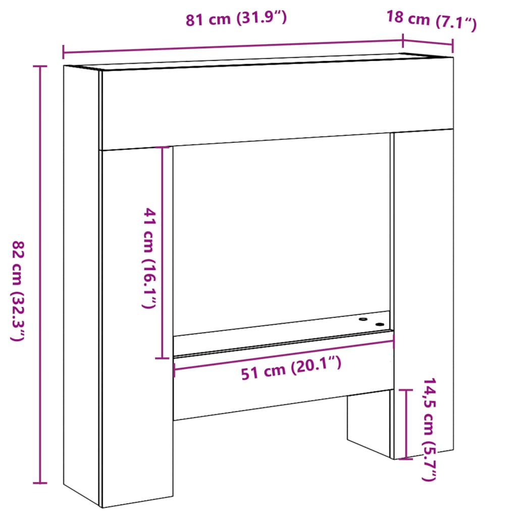 forsats til pejs 81x18x82 cm konstrueret træ røget eg