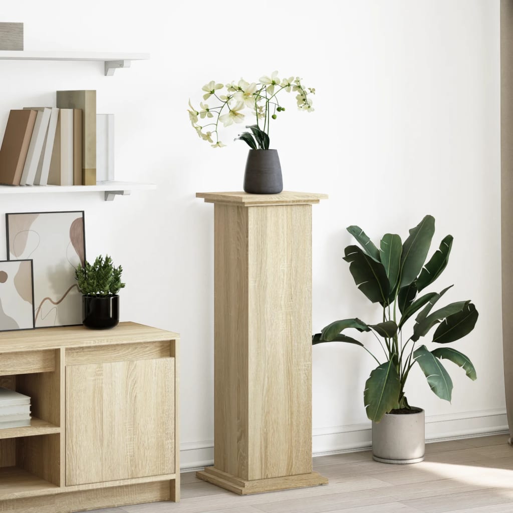 piedestal med opbevaring 31x30x90 cm konstrueret træ sonoma-eg
