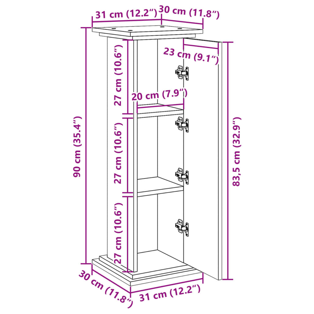 piedestal med opbevaring 31x30x90 cm konstrueret træ