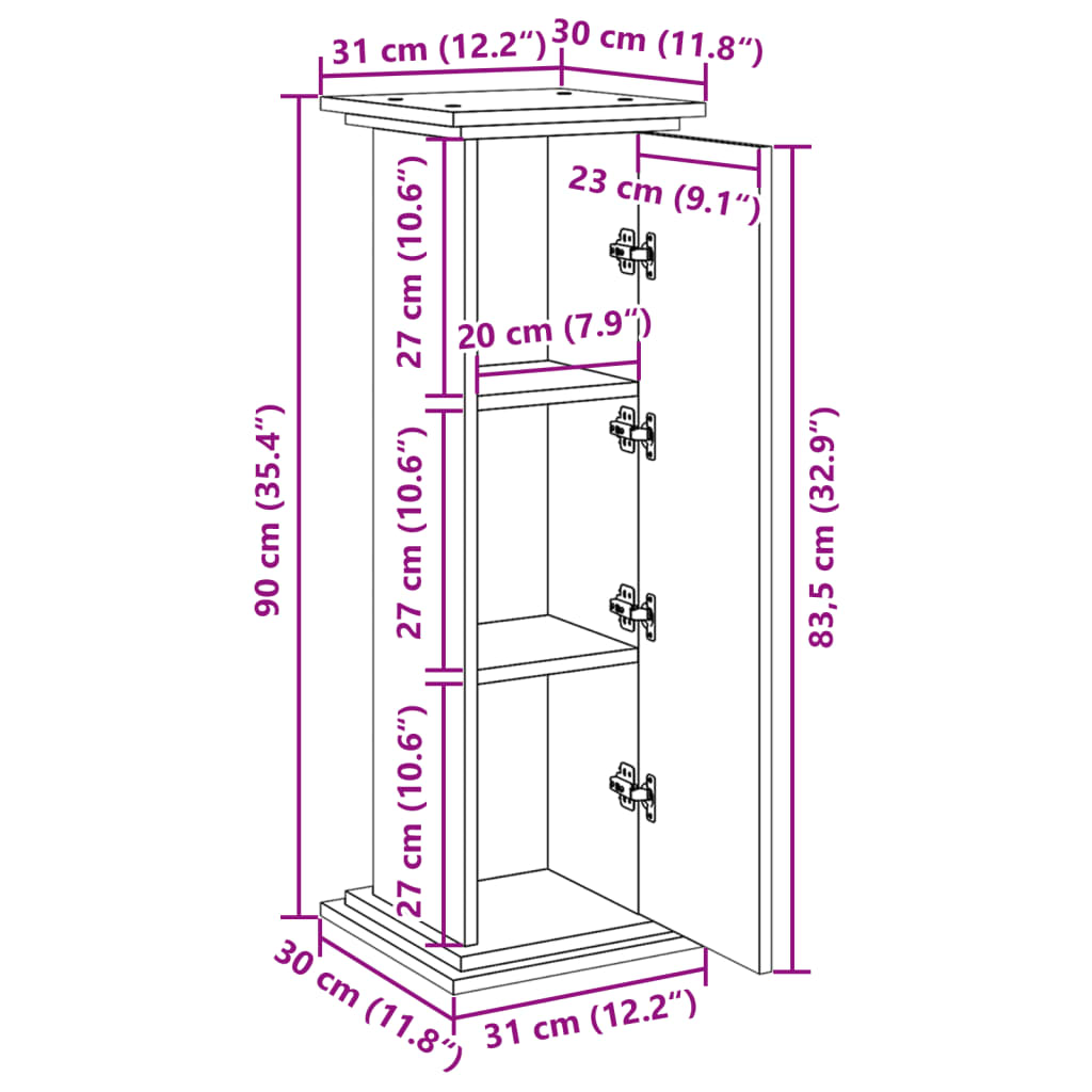 piedestal med opbevaring 31x30x90 cm konstrueret træ kunsteg
