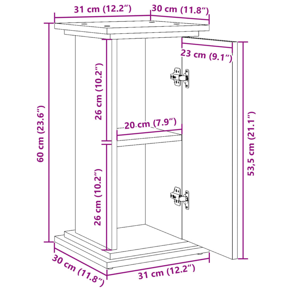 piedestal med opbevaring 31x30x60 cm konstrueret træ brun eg