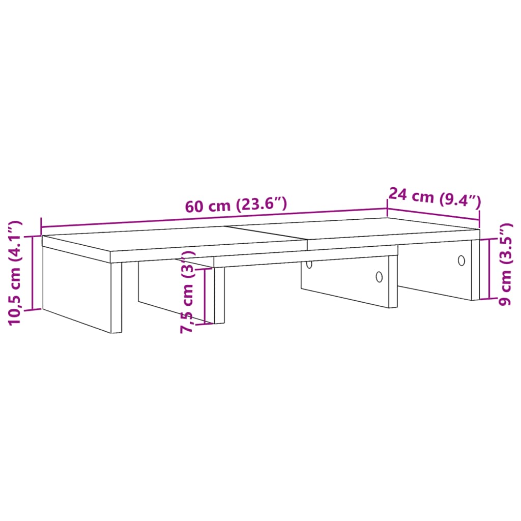 skærmholder 60x24x10,5 cm justerbar konstrueret træ hvid