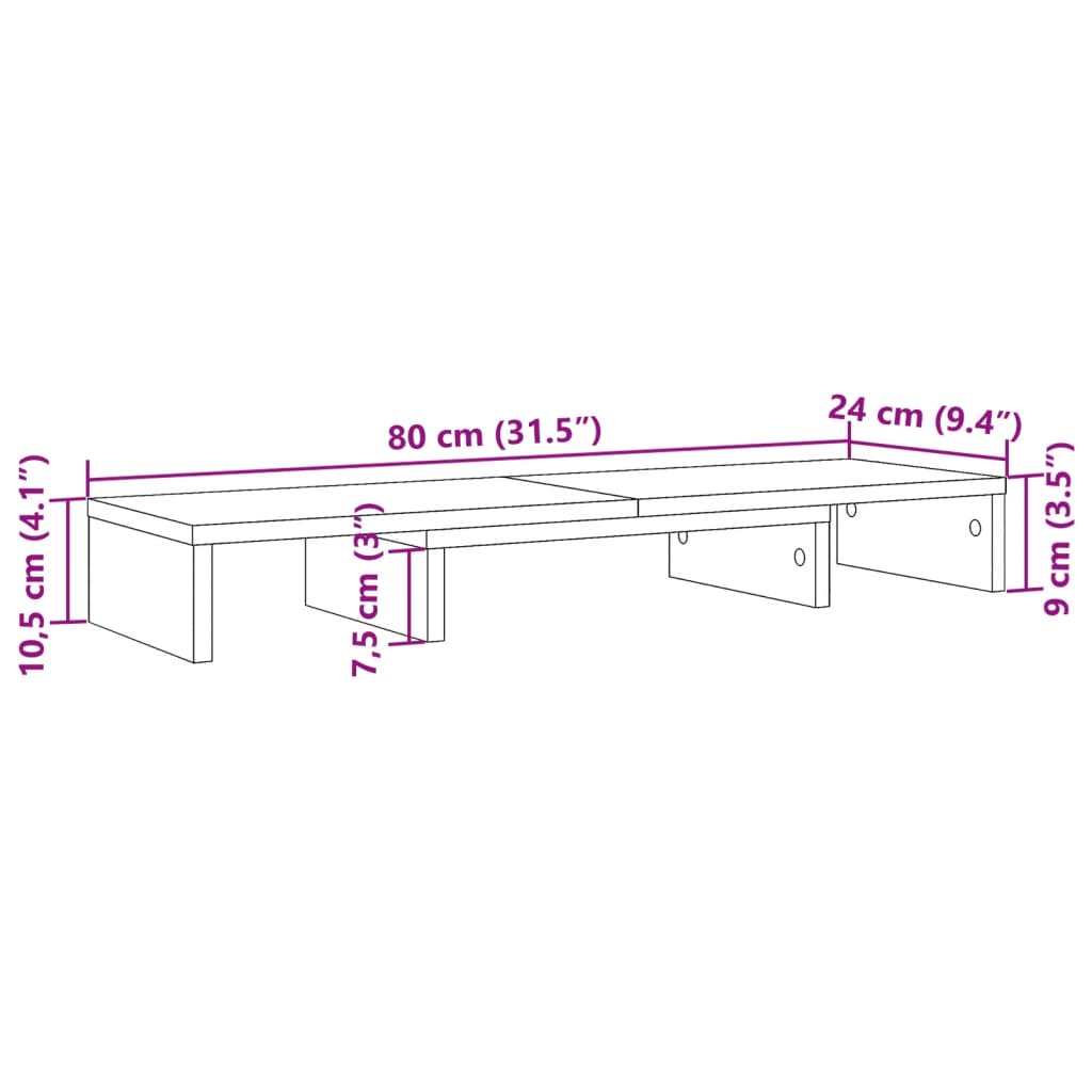 skærmholder 80x24x10,5 cm justerbar konstrueret træ kunsteg