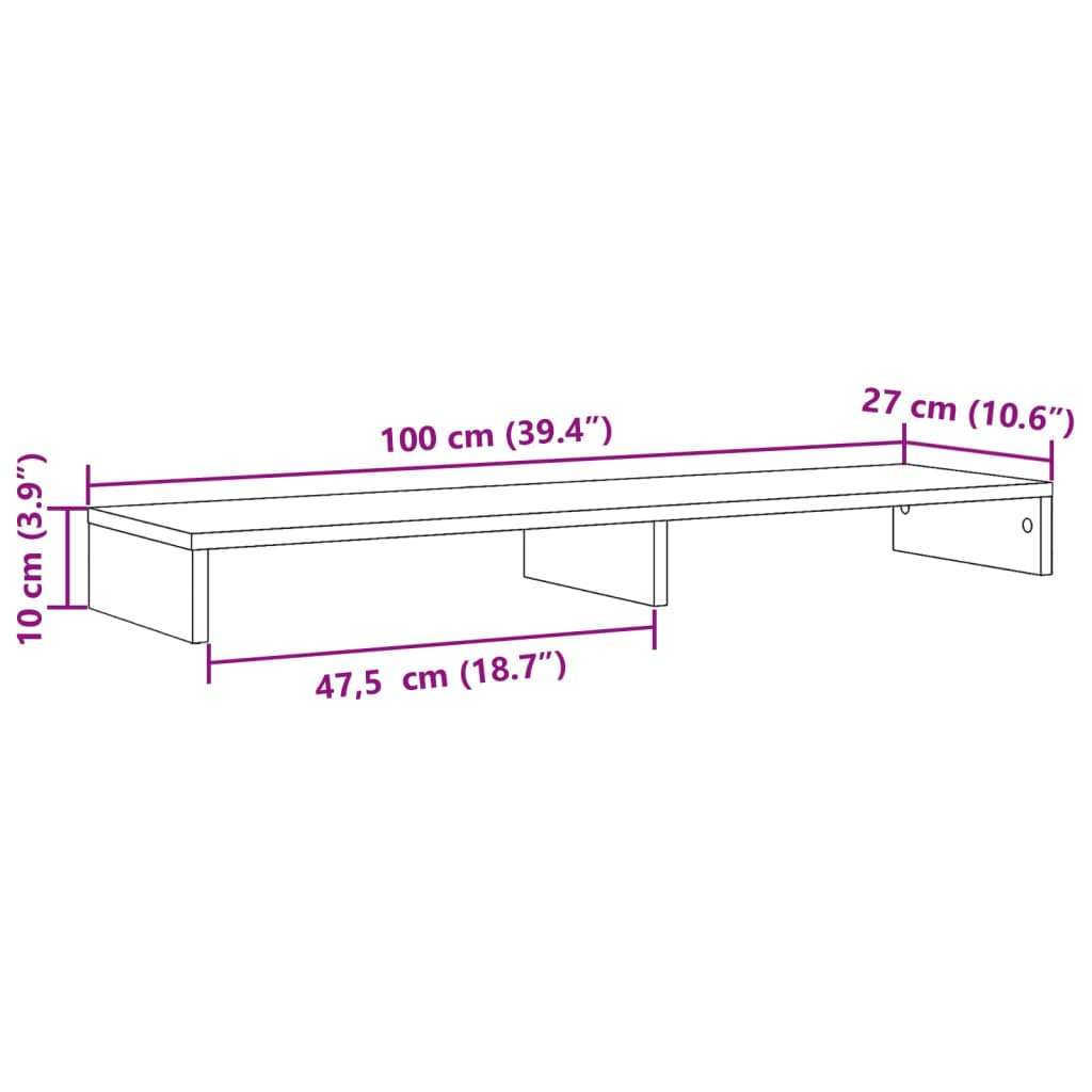 skærmstander 100x27x10 cm konstrueret træ sonoma-eg
