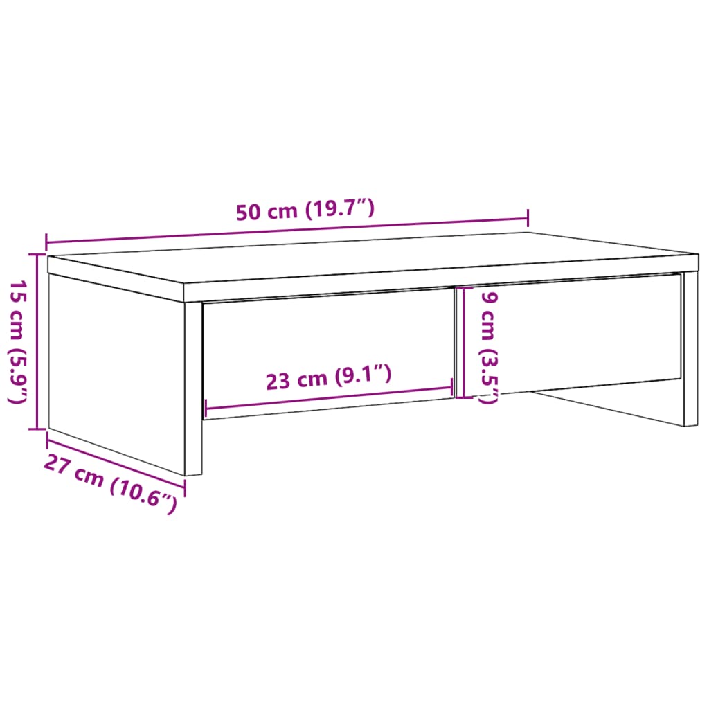 skærmholder med skuffer 50x27x15 cm konstrueret træ hvid