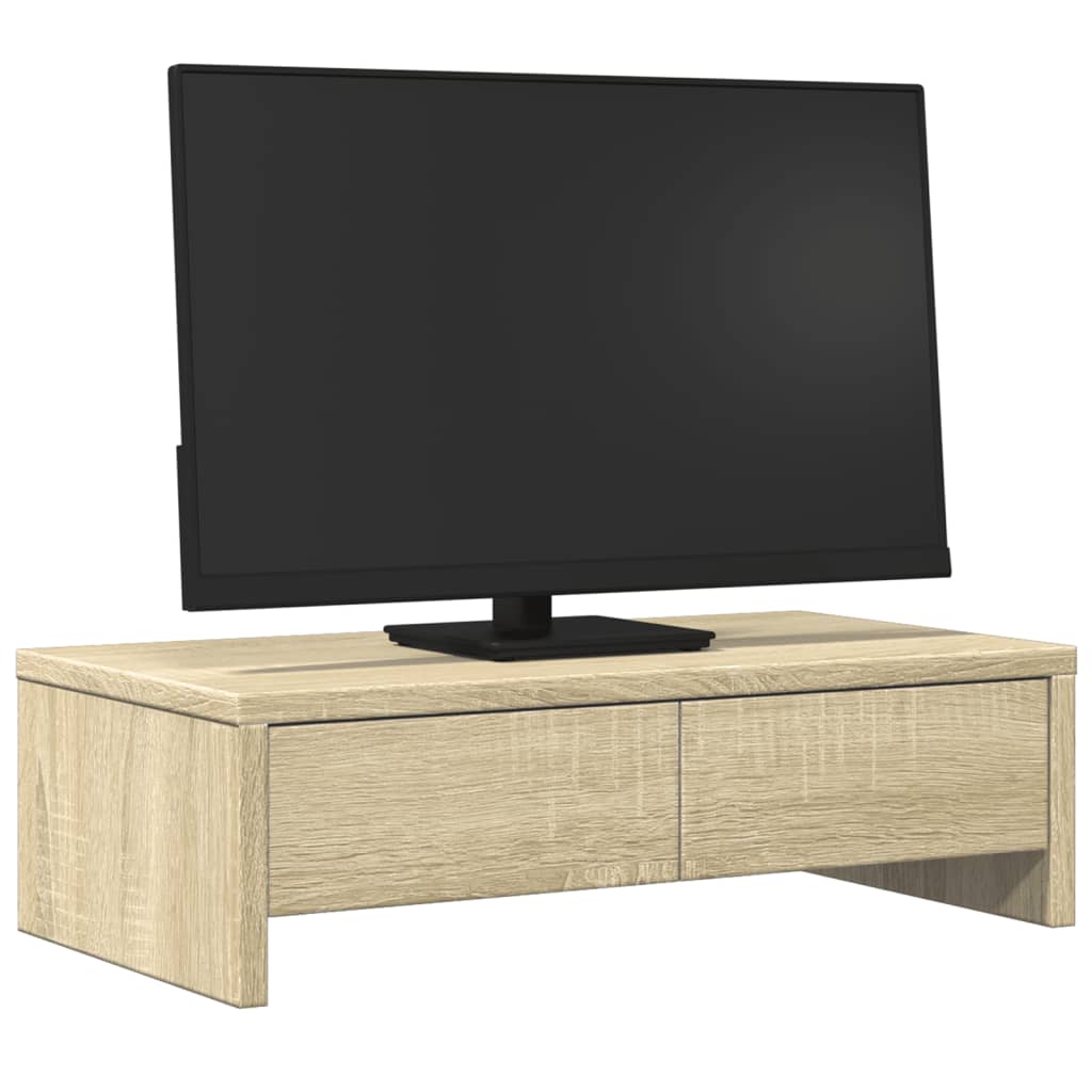 skærmholder med skuffer 50x27x15 cm konstrueret træ sonoma-eg