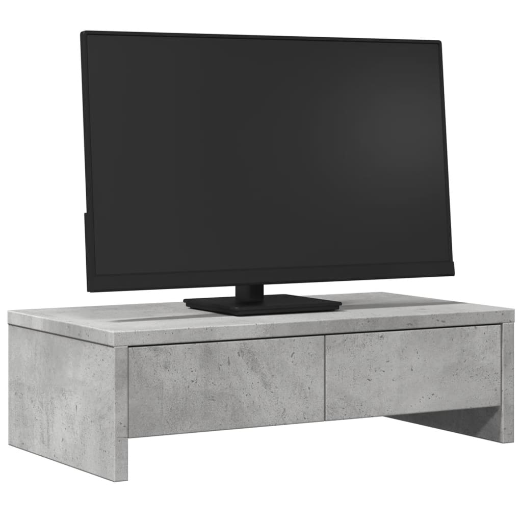 skærmholder med skuffer 50x27x15 cm konstrueret træ betongrå