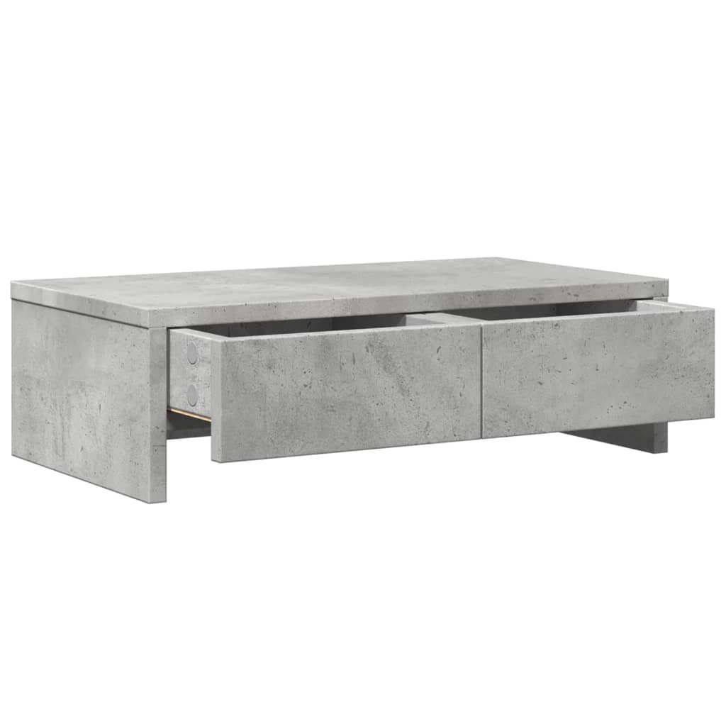 skærmholder med skuffer 50x27x15 cm konstrueret træ betongrå