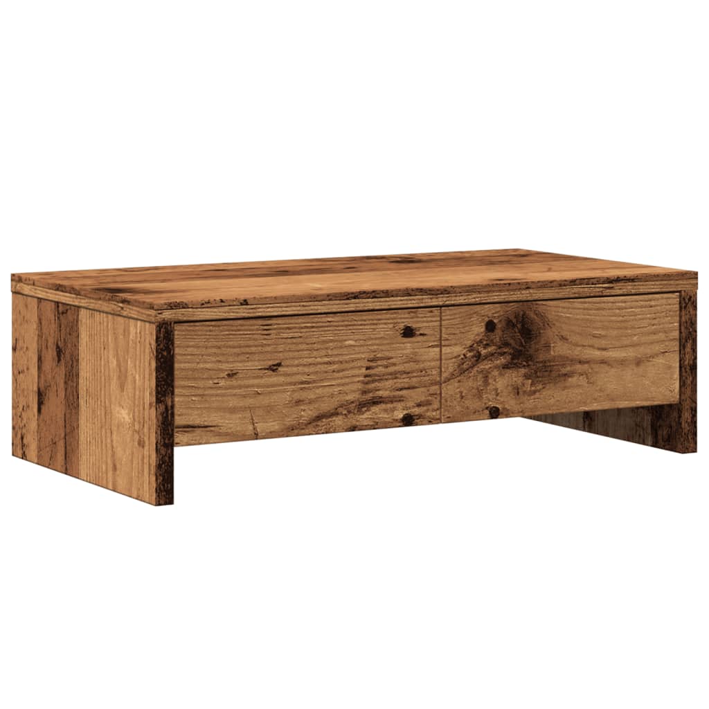 skærmholder med skuffer 50x27x15 cm konstrueret træ gammelt træ
