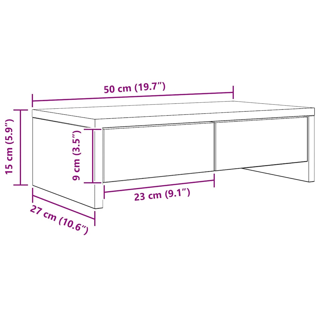skærmholder med skuffer 50x27x15 cm konstrueret træ kunsteg