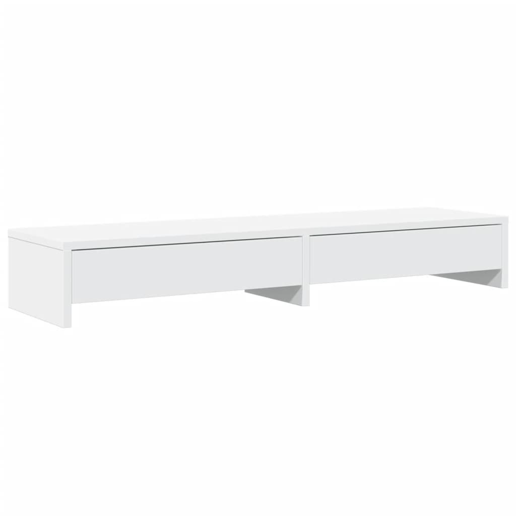 skærmstativ med skuffer hvid 100x27x15 cm konstrueret træ