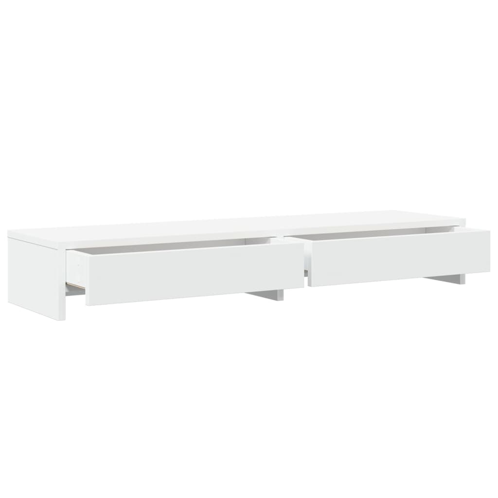 skærmstativ med skuffer hvid 100x27x15 cm konstrueret træ