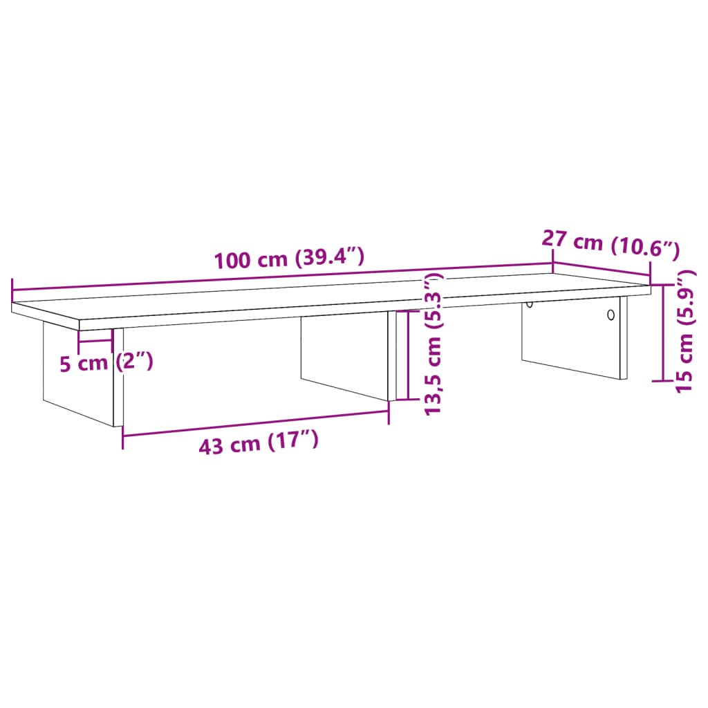 skærmstander 100x27x15 cm konstrueret træ sonoma-eg