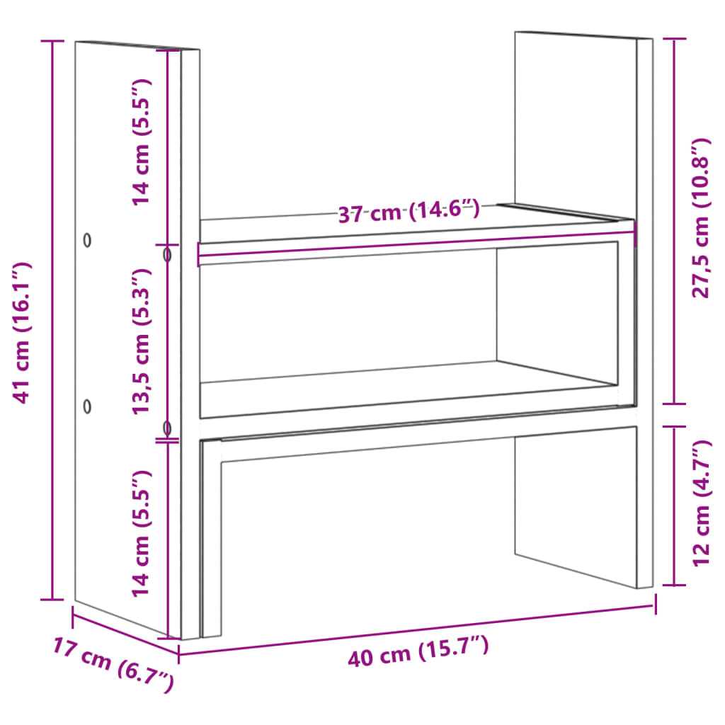 hylde til skrivebord 40x17x41 cm konstrueret træ røget eg