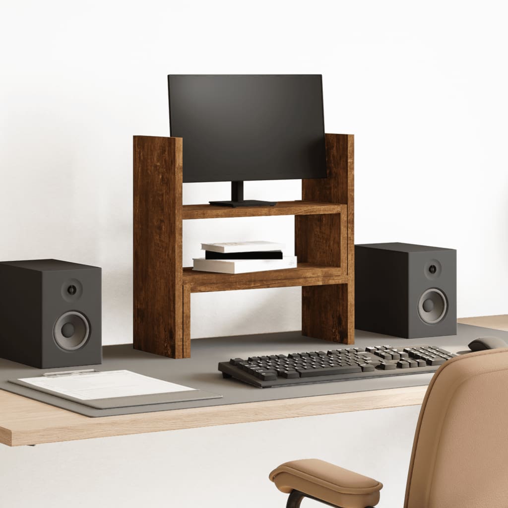 hylde til skrivebord 40x17x41 cm konstrueret træ røget eg