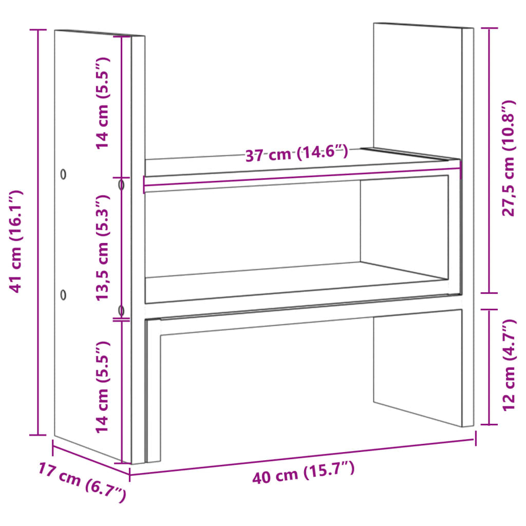 hylde til skrivebord 40x17x41 cm konstrueret træ kunsteg