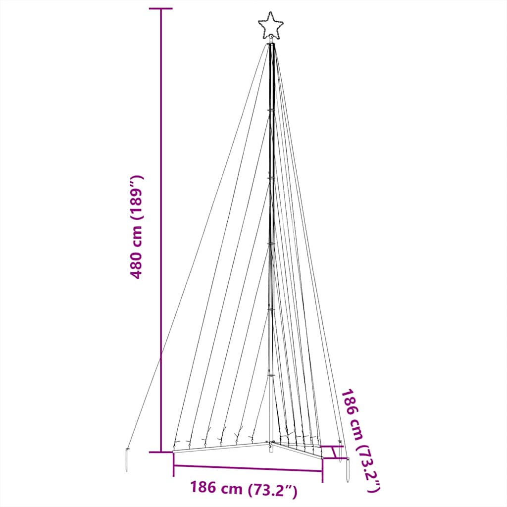 LED-juletræ 789 LED'er 476 cm farverigt lys