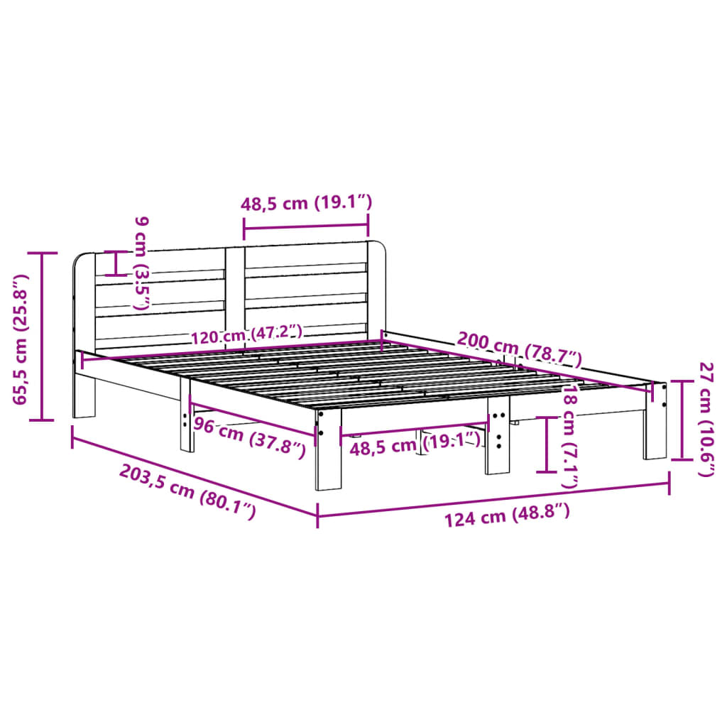 sengeramme uden madras 120x200 cm massivt fyrretræ