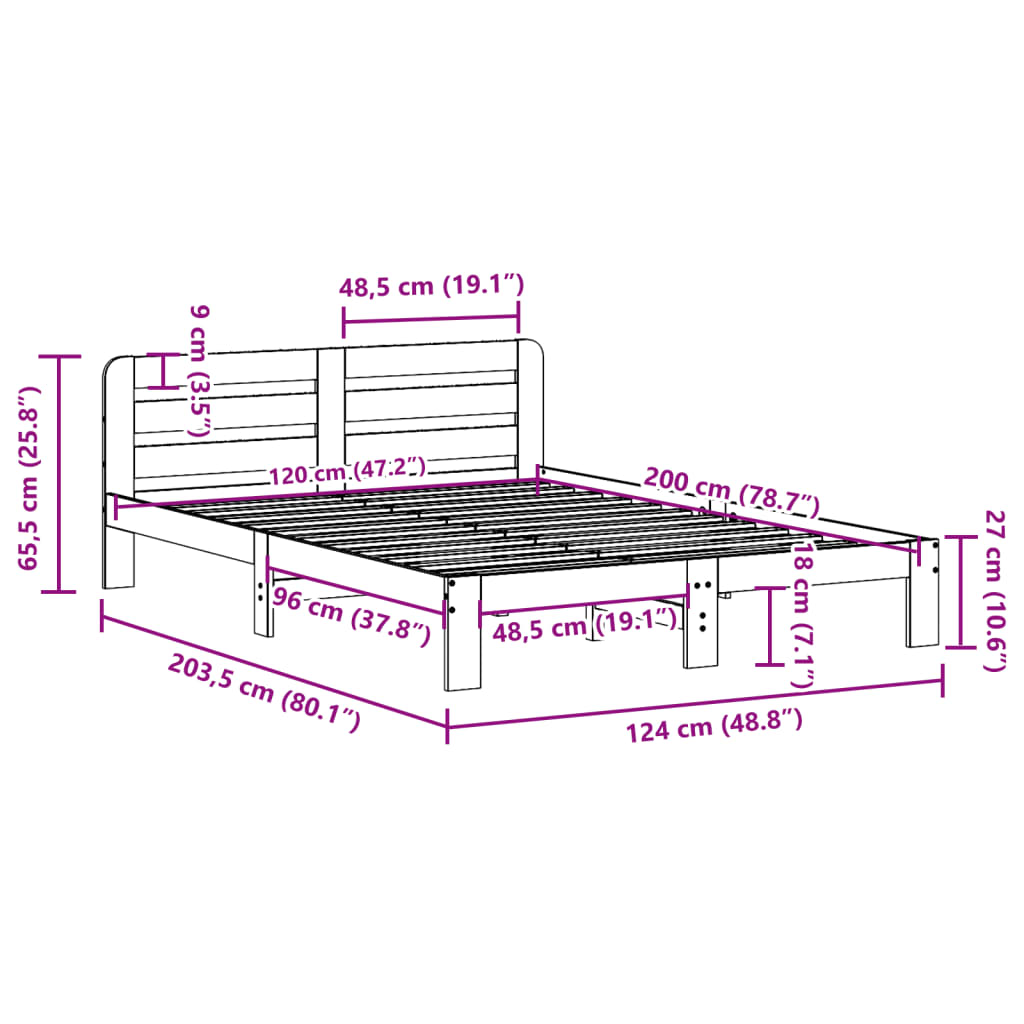 sengeramme uden madras 120x200 cm massivt fyrretræ gyldenbrun