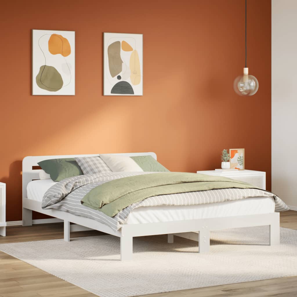 sengeramme uden madras 150x200 cm massivt fyrretræ hvid