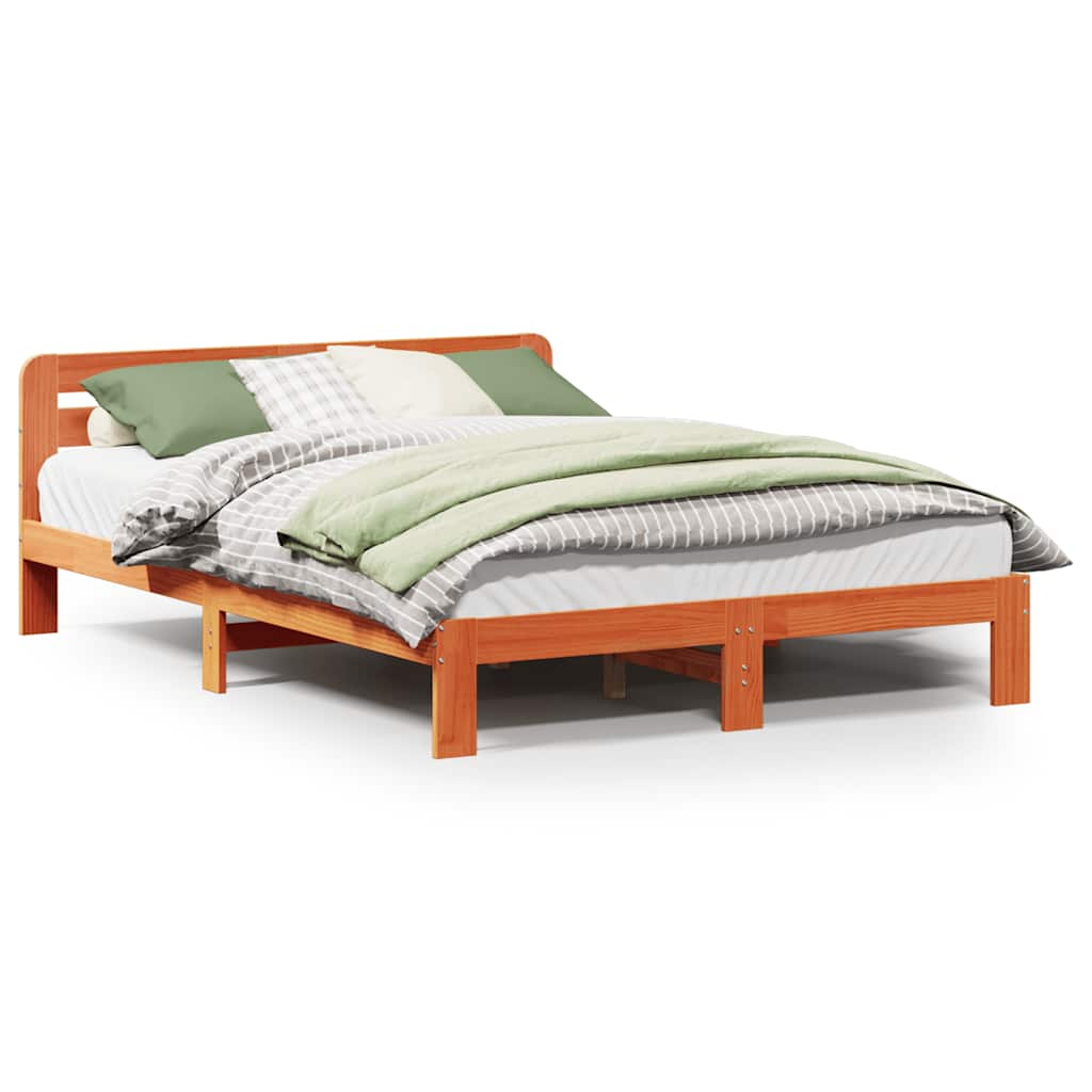 sengeramme uden madras 150x200 cm massivt fyrretræ gyldenbrun
