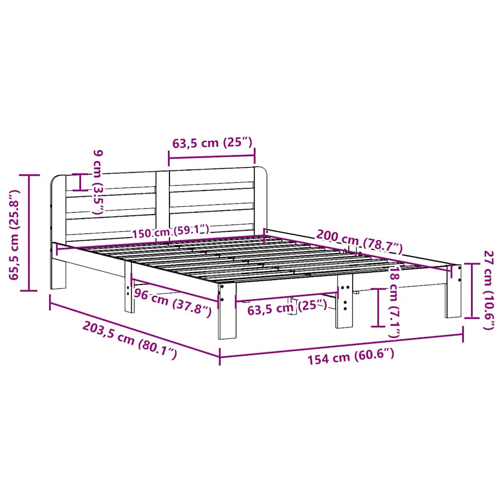 sengeramme uden madras 150x200 cm massivt fyrretræ gyldenbrun