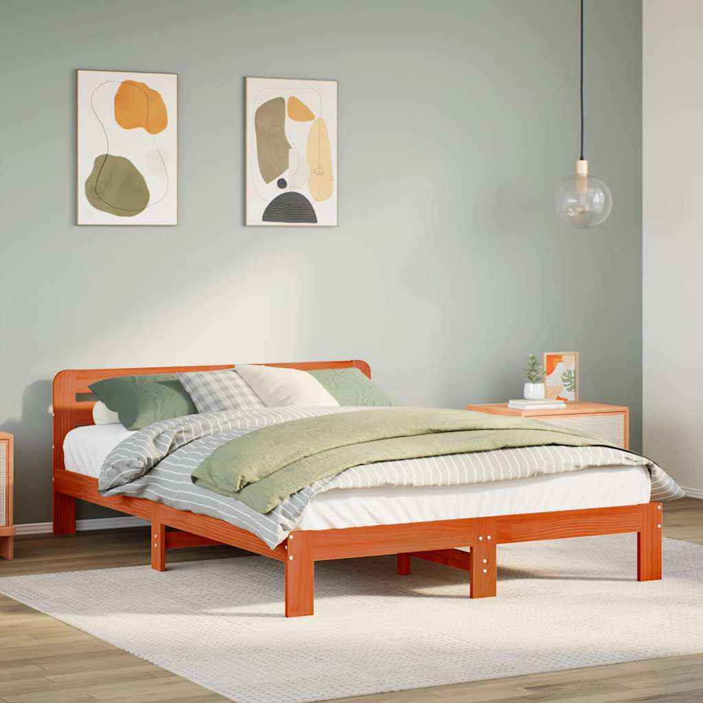 sengeramme uden madras 150x200 cm massivt fyrretræ gyldenbrun