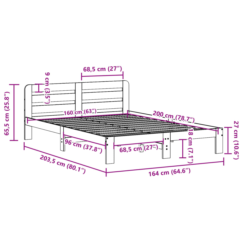 sengeramme uden madras 160x200 cm massivt fyrretræ