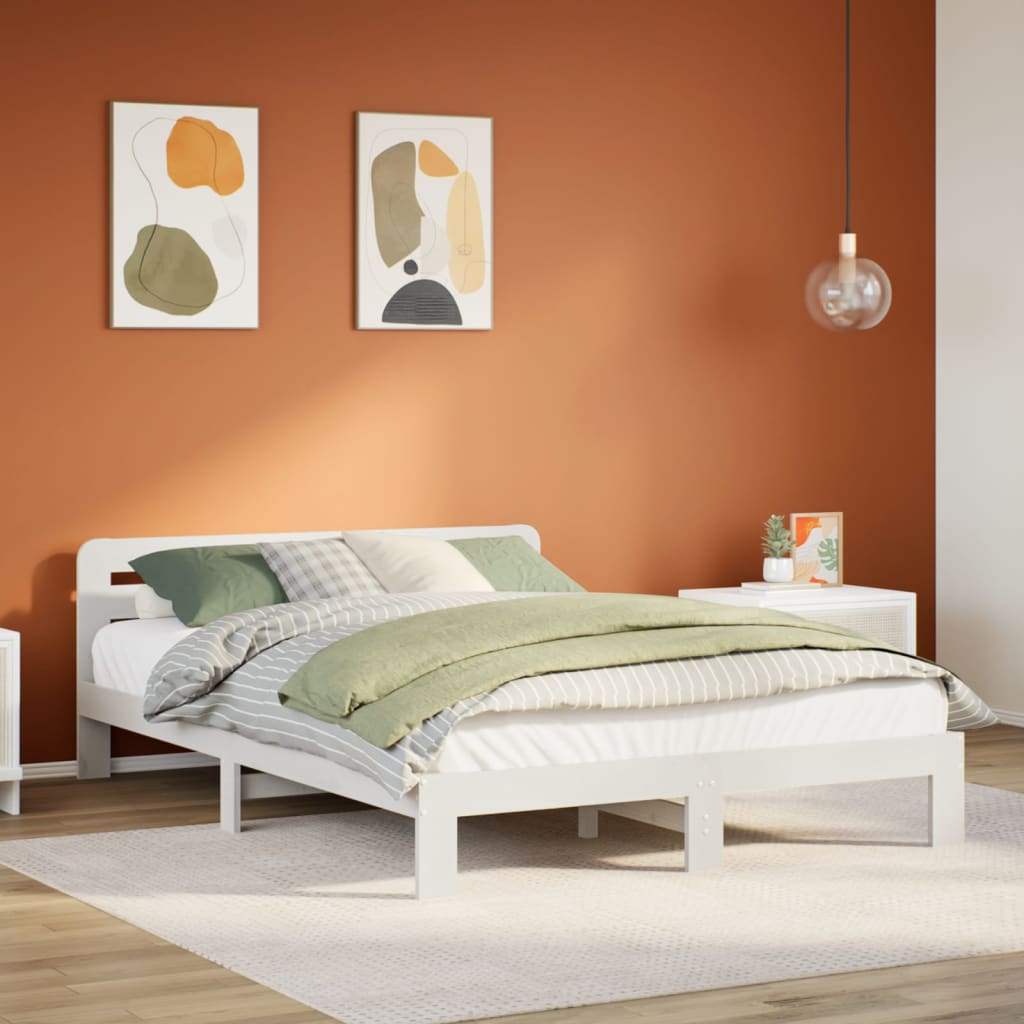sengeramme uden madras 160x200 cm massivt fyrretræ hvid