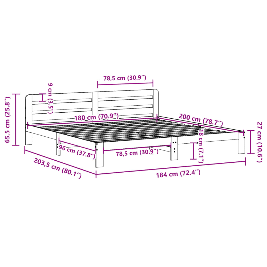 sengeramme uden madras 180x200 cm massivt fyrretræ hvid
