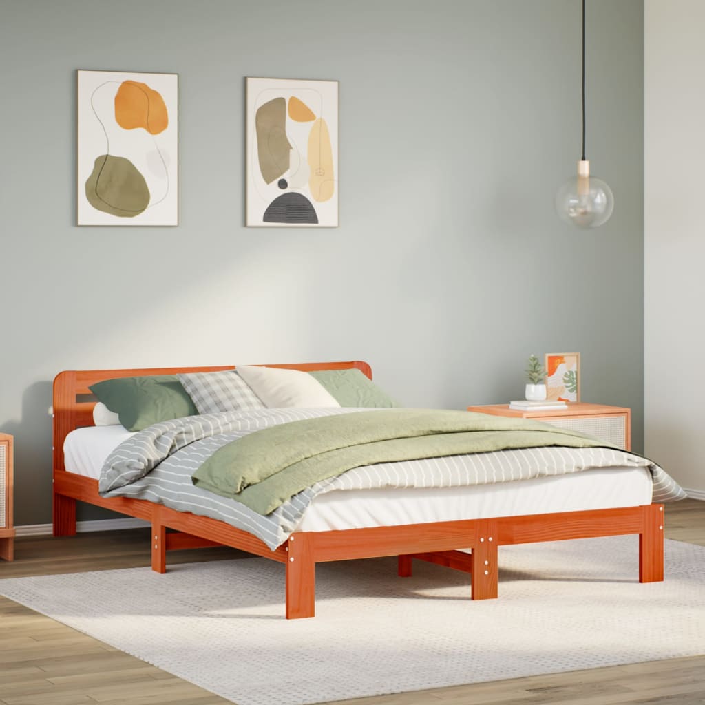 sengeramme uden madras 120x190 cm massivt fyrretræ gyldenbrun