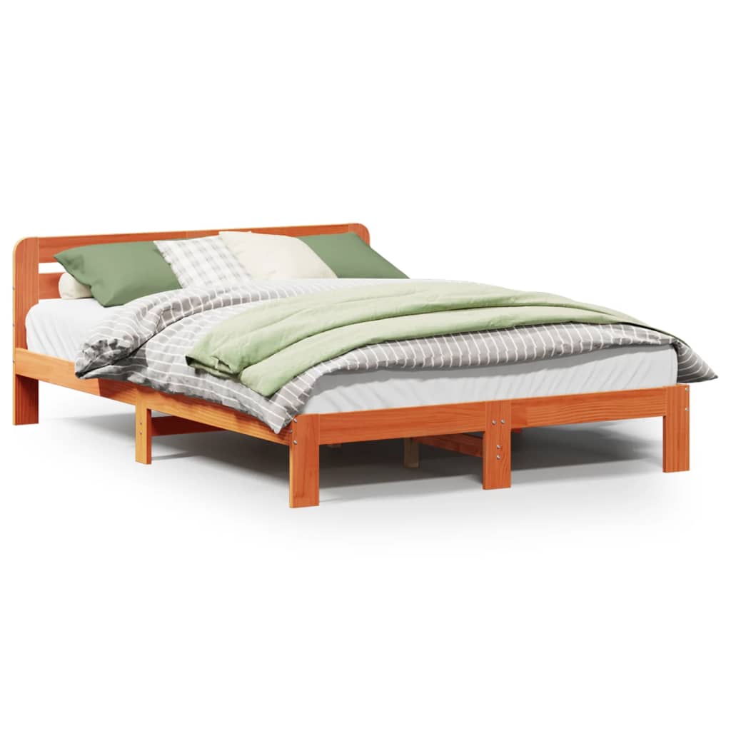 sengeramme uden madras 135x190 cm massivt fyrretræ brun