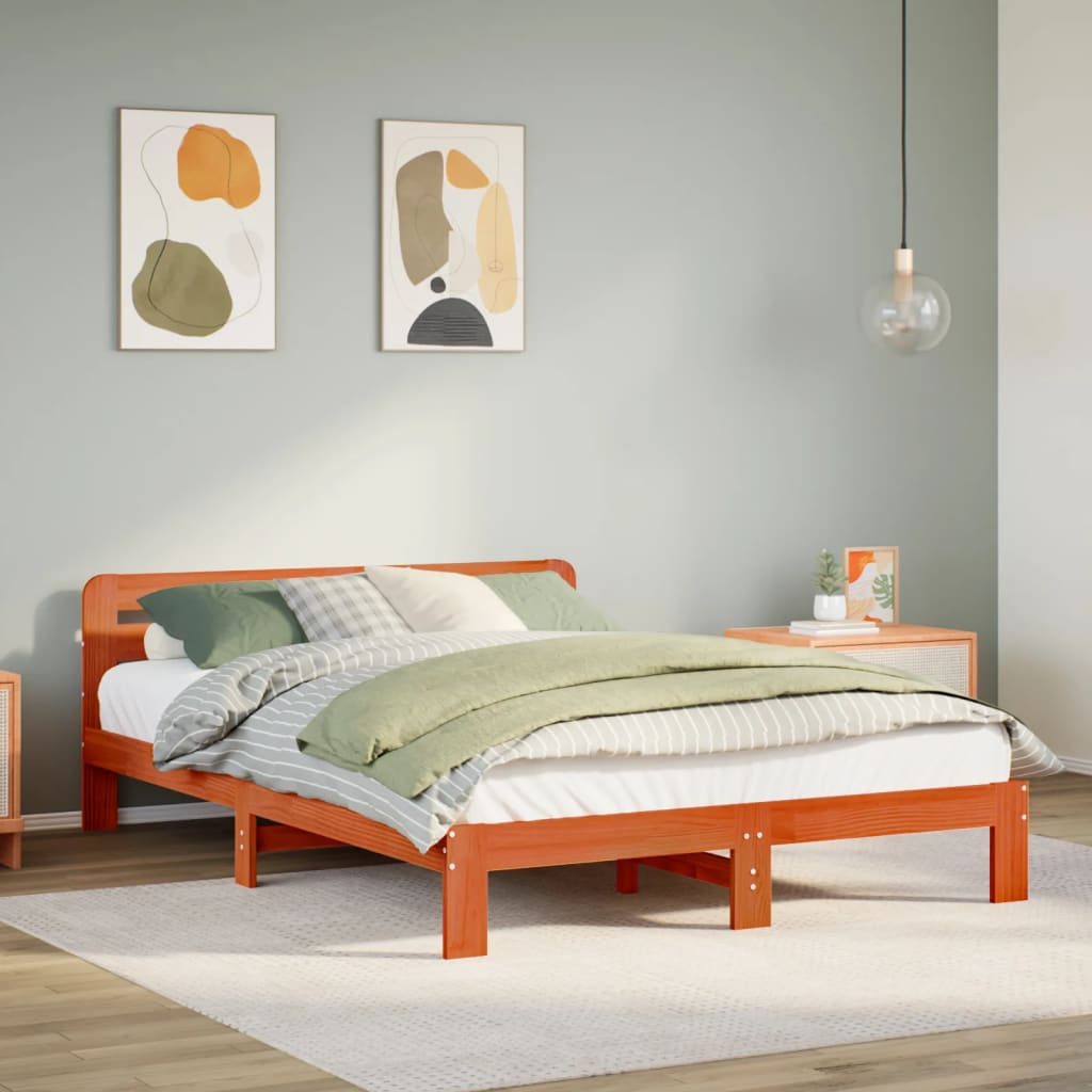 sengeramme uden madras 135x190 cm massivt fyrretræ brun