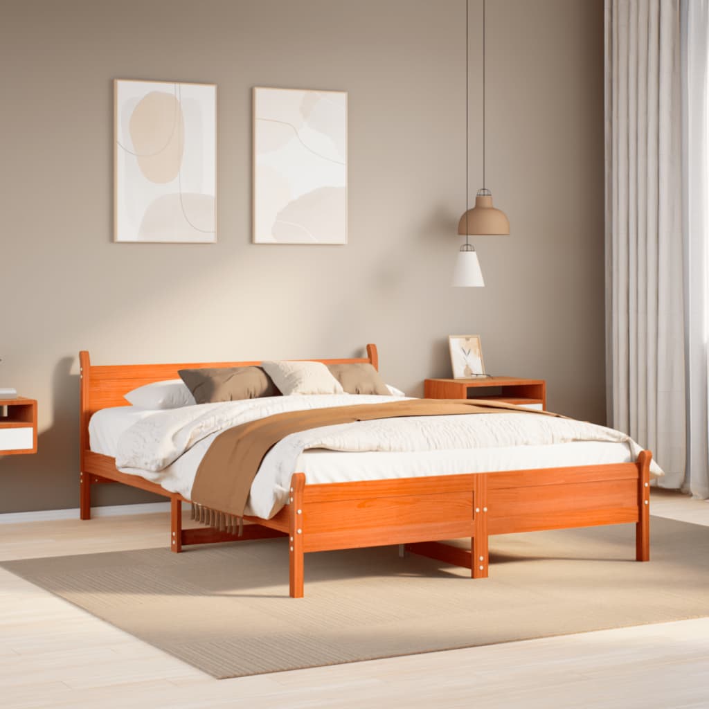 sengeramme uden madras 150x200 cm massivt fyrretræ gyldenbrun