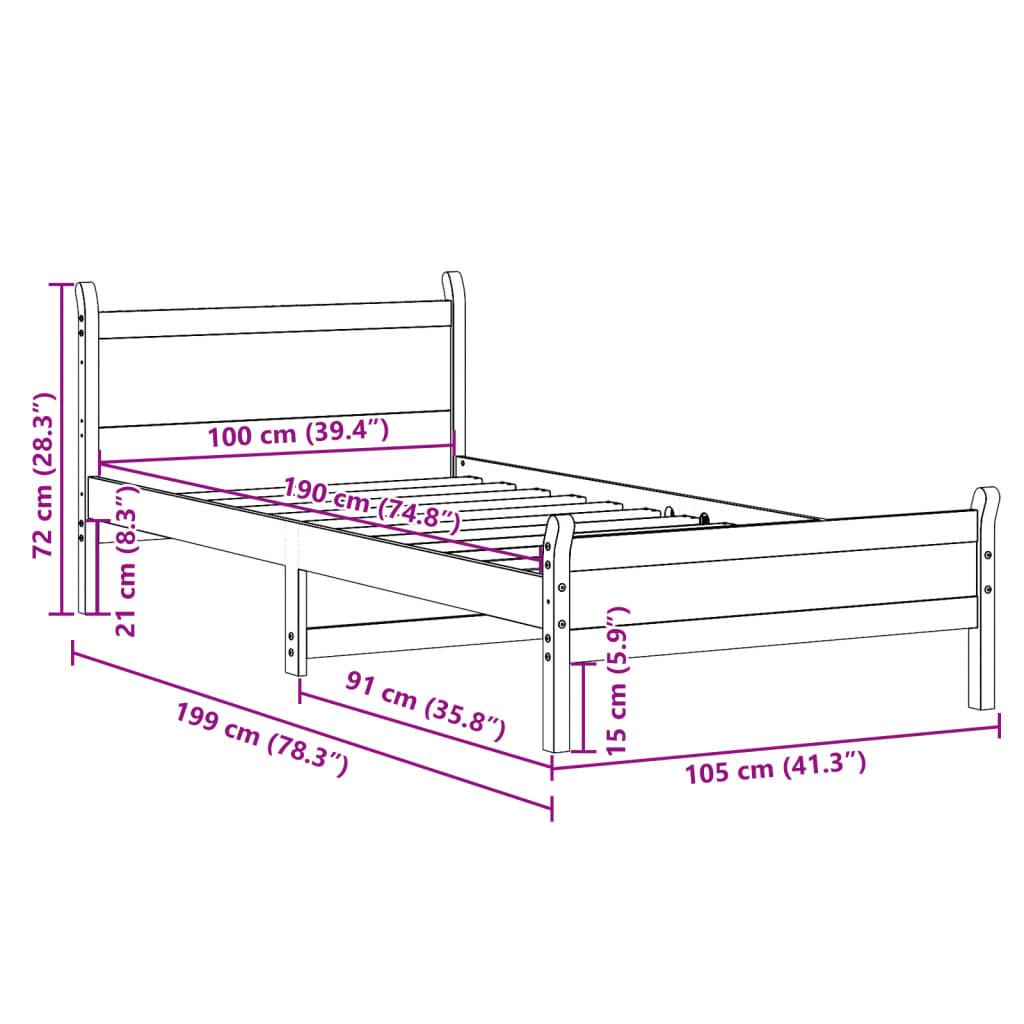 sengeramme uden madras 100x200 cm massivt fyrretræ gyldenbrun
