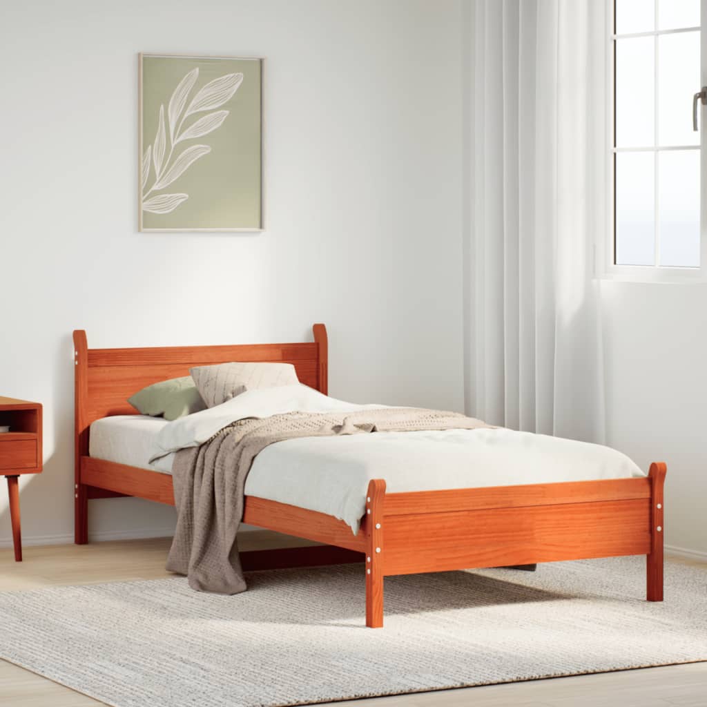sengeramme uden madras 100x200 cm massivt fyrretræ gyldenbrun