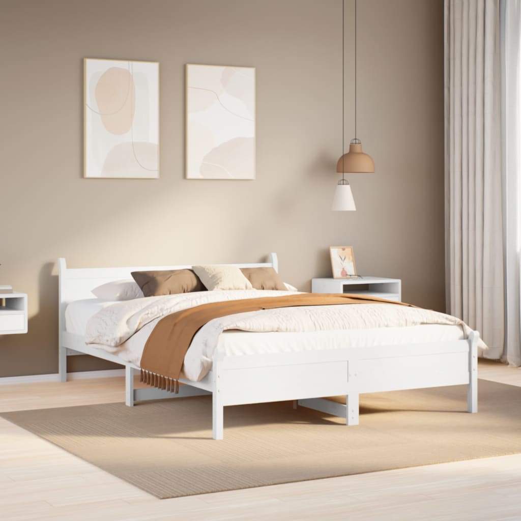 sengeramme uden madras 135x190 cm massivt fyrretræ hvid
