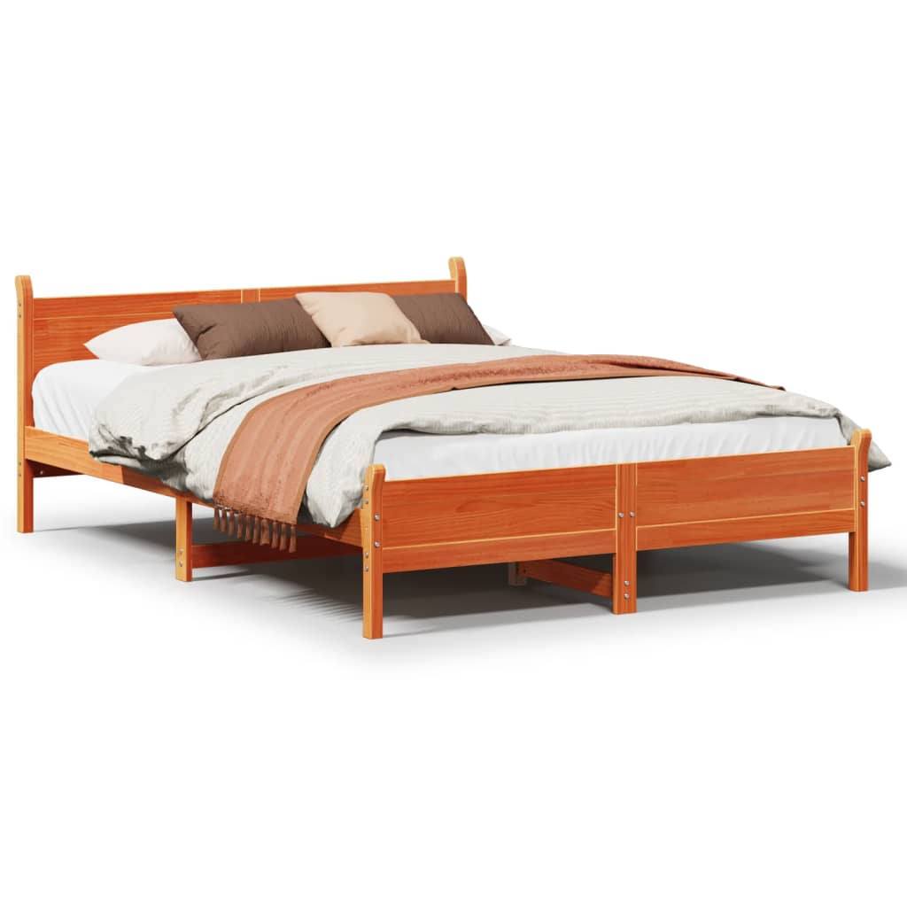 sengeramme uden madras 135x190 cm massivt fyrretræ brun
