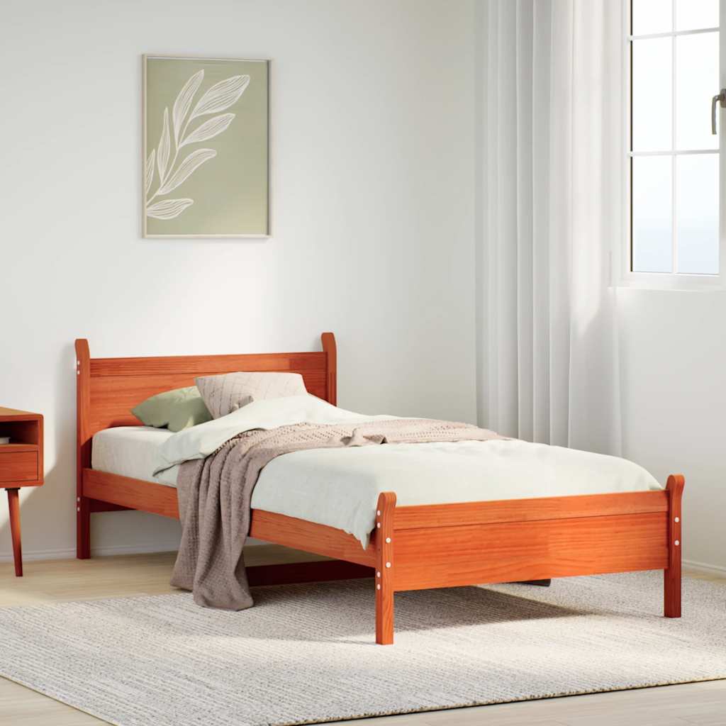 sengeramme uden madras 75x190 cm massivt fyrretræ gyldenbrun