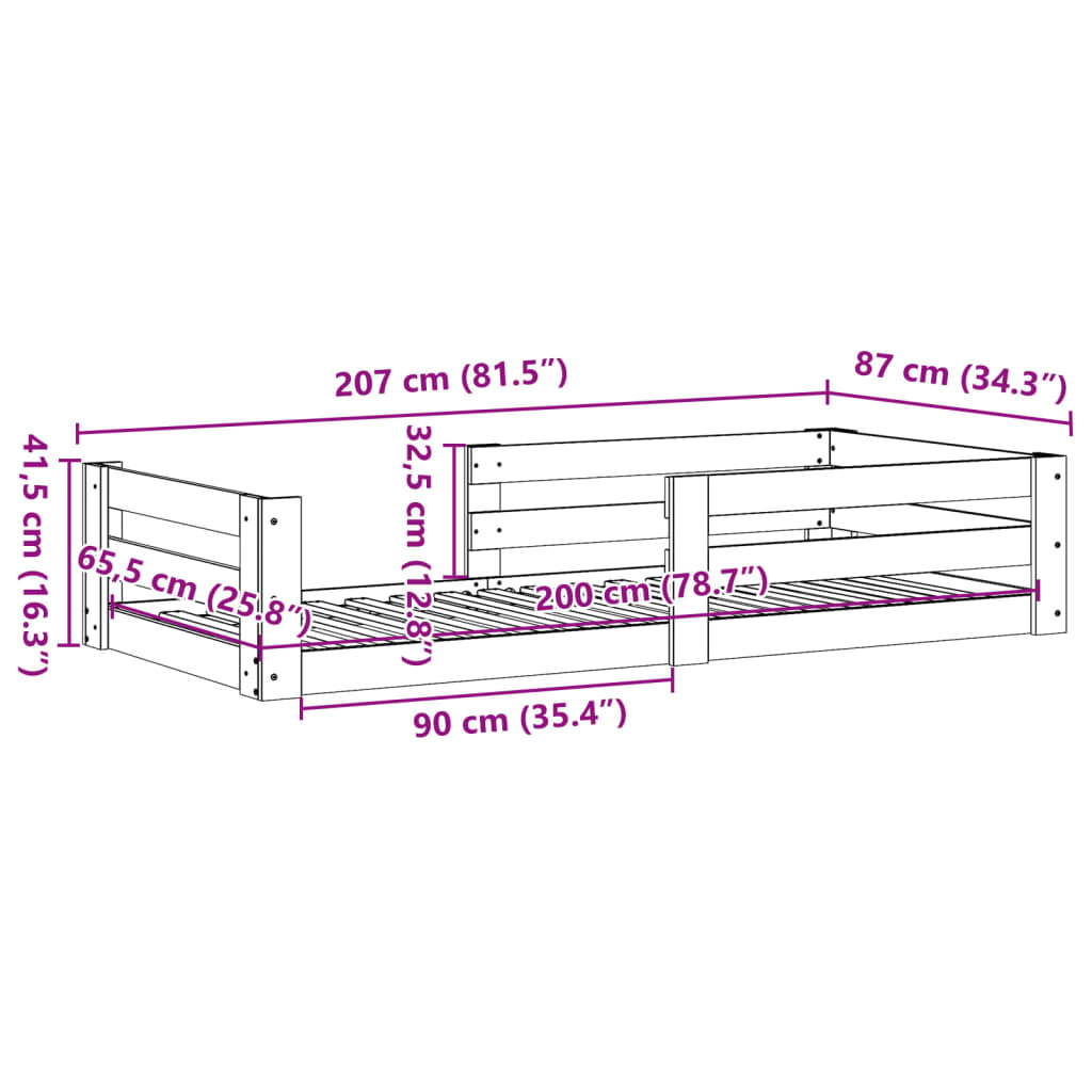 sengeramme uden madras 80x200 cm massivt fyrretræ hvid