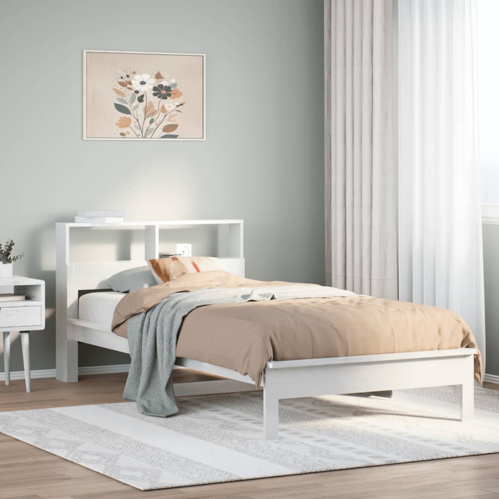 seng med reol uden madras 90x200 cm massivt fyrretræ hvid