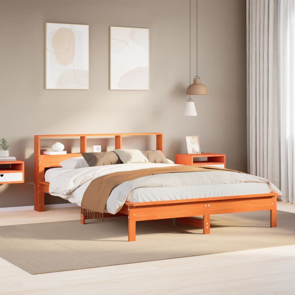 seng med reol uden madras 120x190cm massivt fyrretræ gyldenbrun