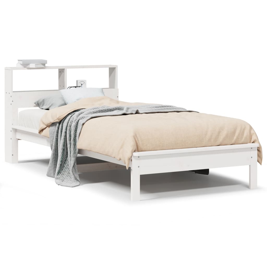 seng med reol uden madras 75x190 cm massivt fyrretræ hvid