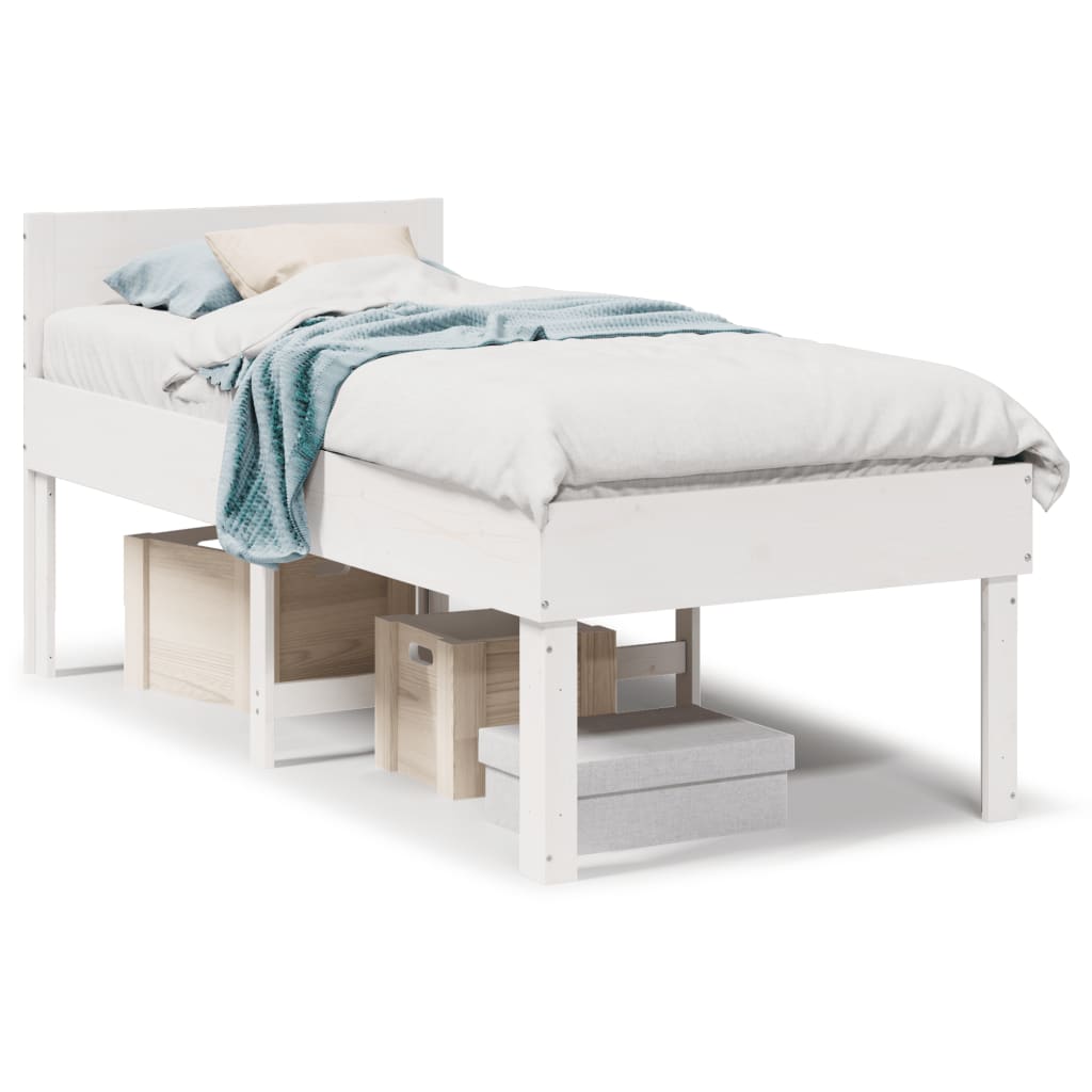 sengeramme uden madras 75x190 cm massivt fyrretræ hvid